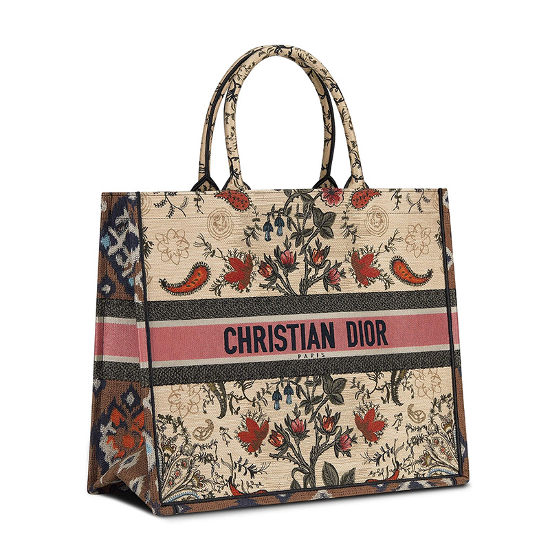 Dior Book Tote Flowers Motif Canvas Beige