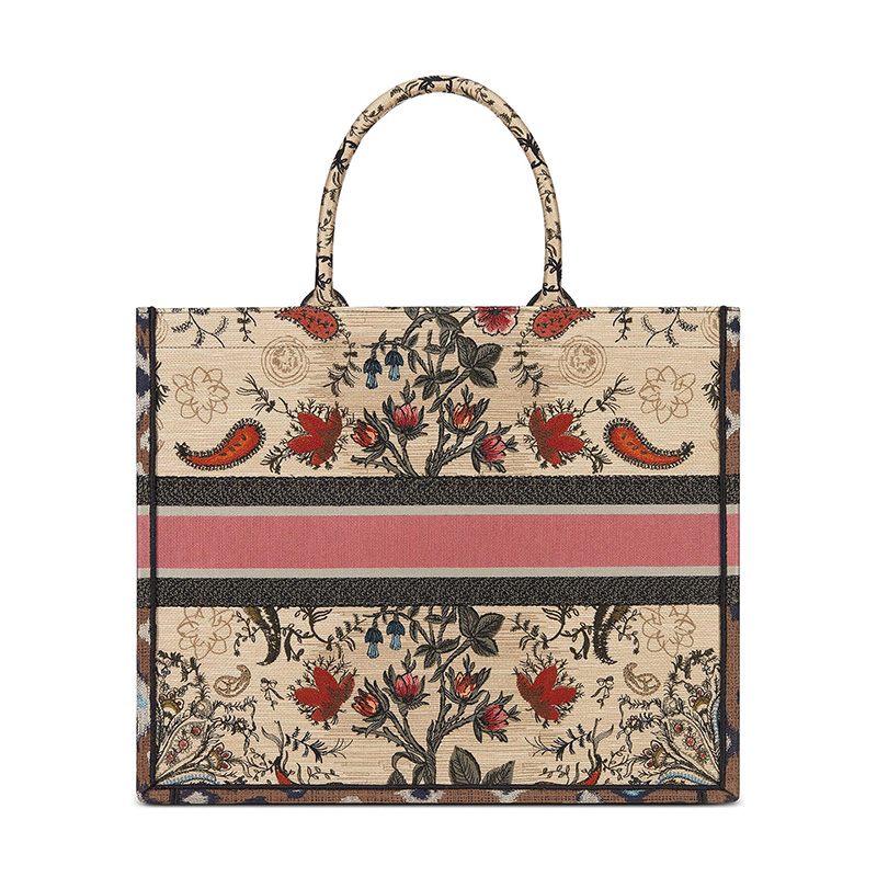 Dior Book Tote Flowers Motif Canvas Beige