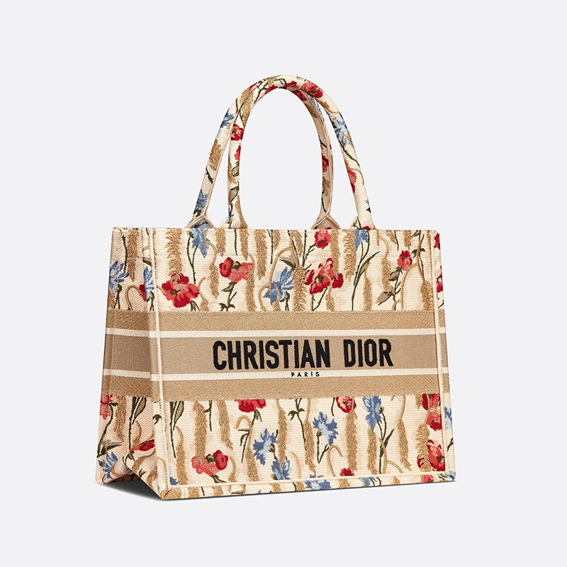 Dior Book Tote Hibiscus Motif Canvas Beige