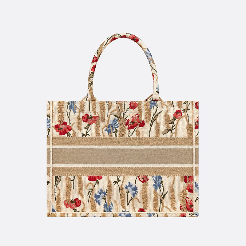 Dior Book Tote Hibiscus Motif Canvas Beige