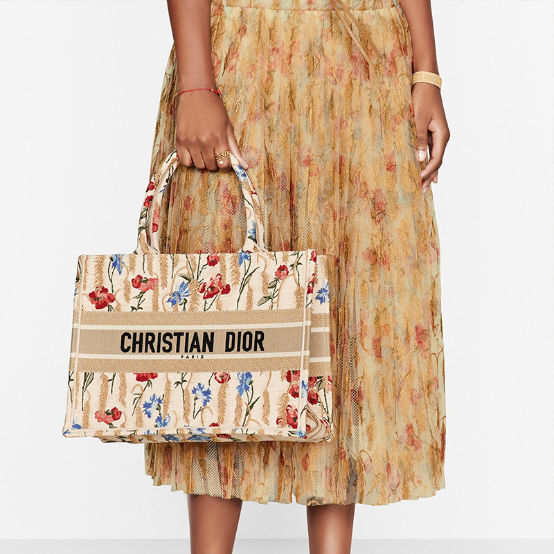 Dior Book Tote Hibiscus Motif Canvas Beige