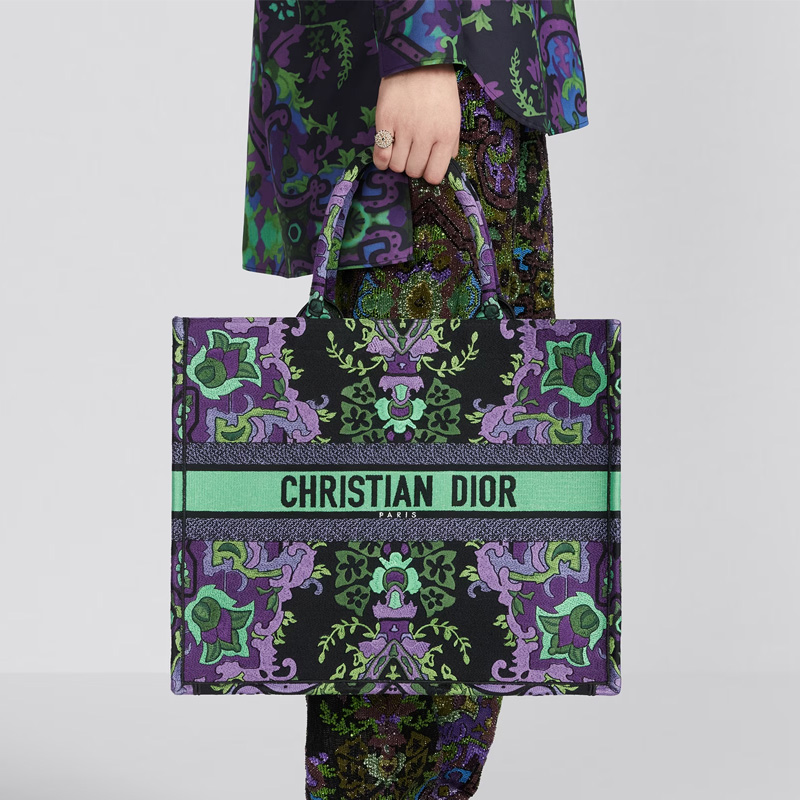 Dior Book Tote Indian Purple Motif Canvas Multicolor