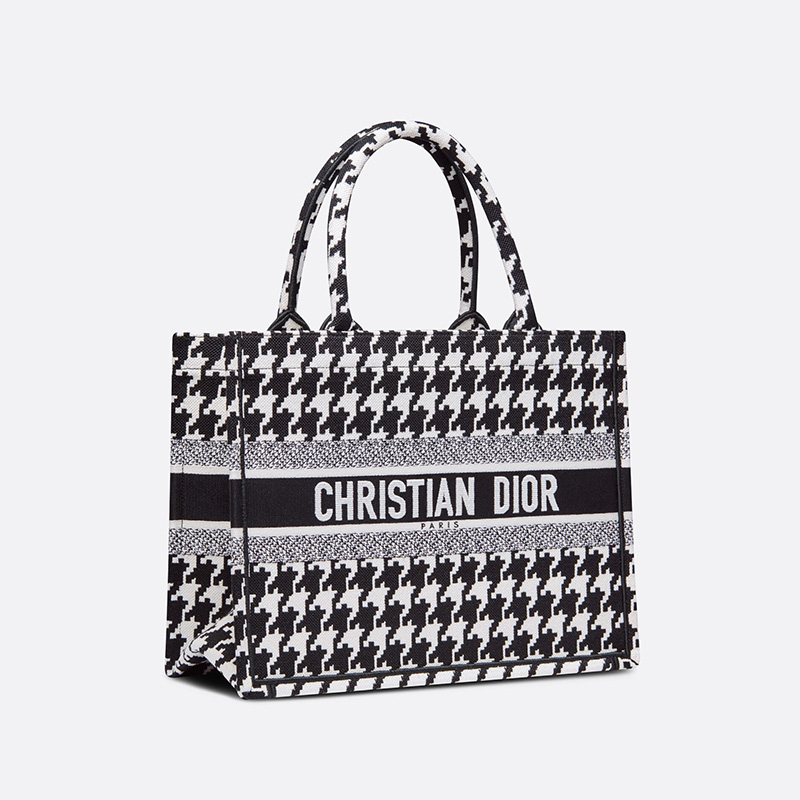 Dior Book Tote Macro Houndstooth Motif Canvas Black