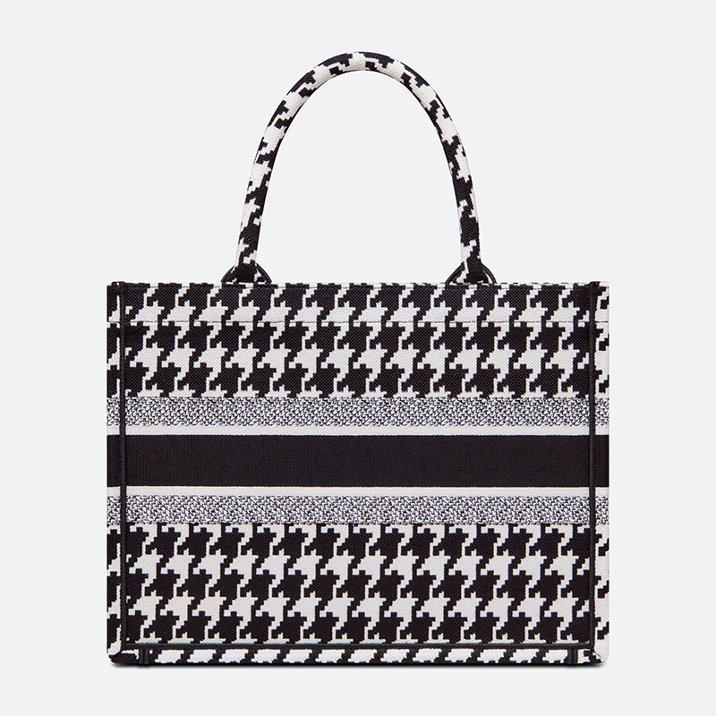 Dior Book Tote Macro Houndstooth Motif Canvas Black