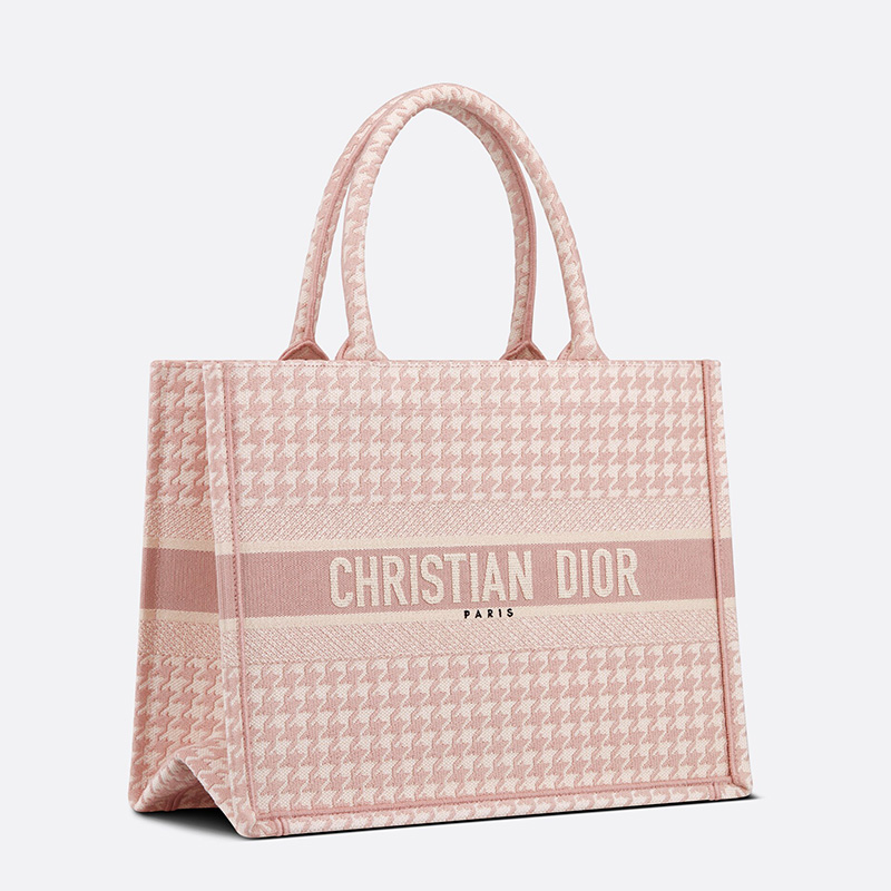 Dior Book Tote Macro Houndstooth Motif Canvas Cherry