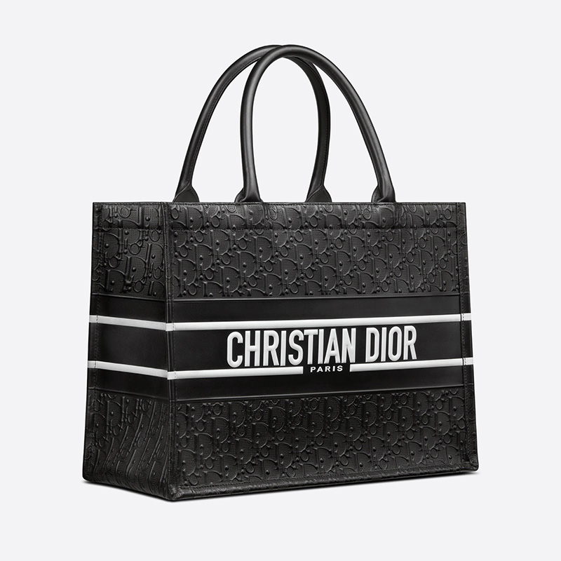 Dior Book Tote Oblique Embossed Calfskin Black/White