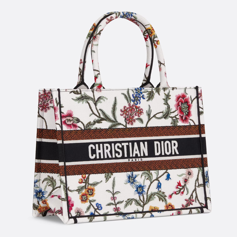 Dior Book Tote Petites Fleurs Motif Canvas White