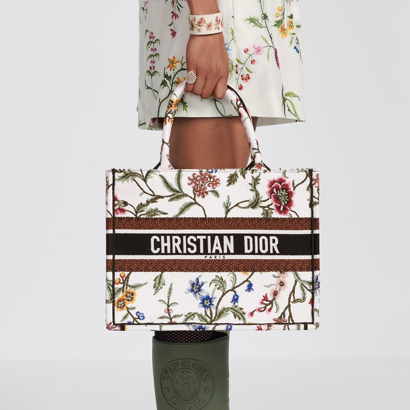 Dior Book Tote Petites Fleurs Motif Canvas White