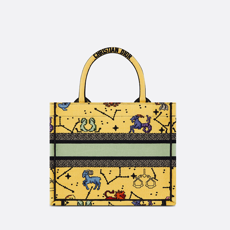 Dior Book Tote Pixel Zodiac Motif Canvas Yellow