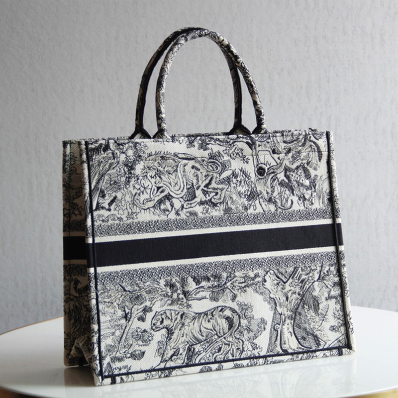 Dior Book Tote Toile De Jouy Motif Canvas Black