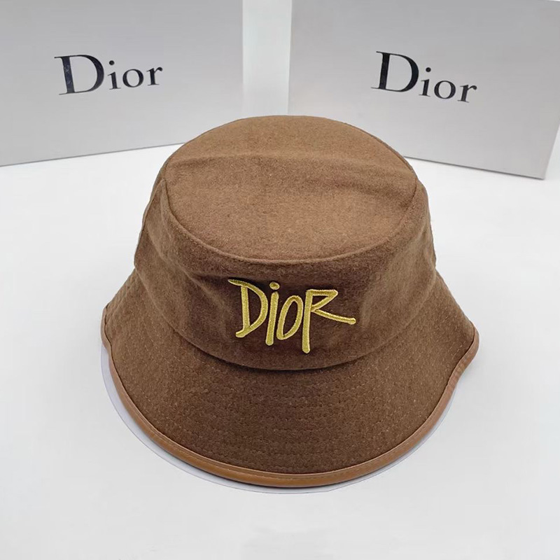 Dior Bucket Hat Shawn Logo Cotton Brown