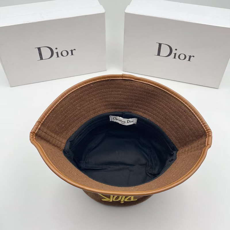 Dior Bucket Hat Shawn Logo Cotton Brown