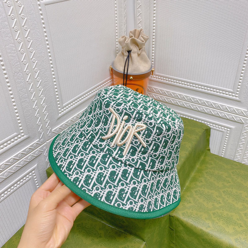 Dior Bucket Hat Shawn Logo D-Oblique Cotton Green
