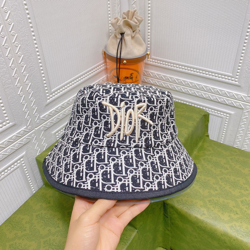 Dior Bucket Hat Shawn Logo D-Oblique Cotton Navy Blue