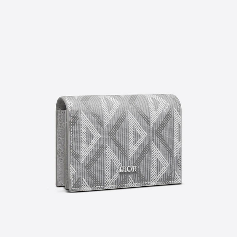 Dior Business Card Holder CD Diamond Motif Canvas Grey