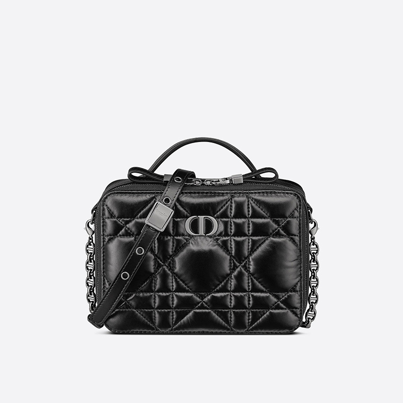 Dior Caro Box Bag with Chain Cannage Calfskin Black