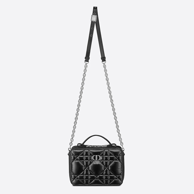 Dior Caro Box Bag with Chain Cannage Calfskin Black