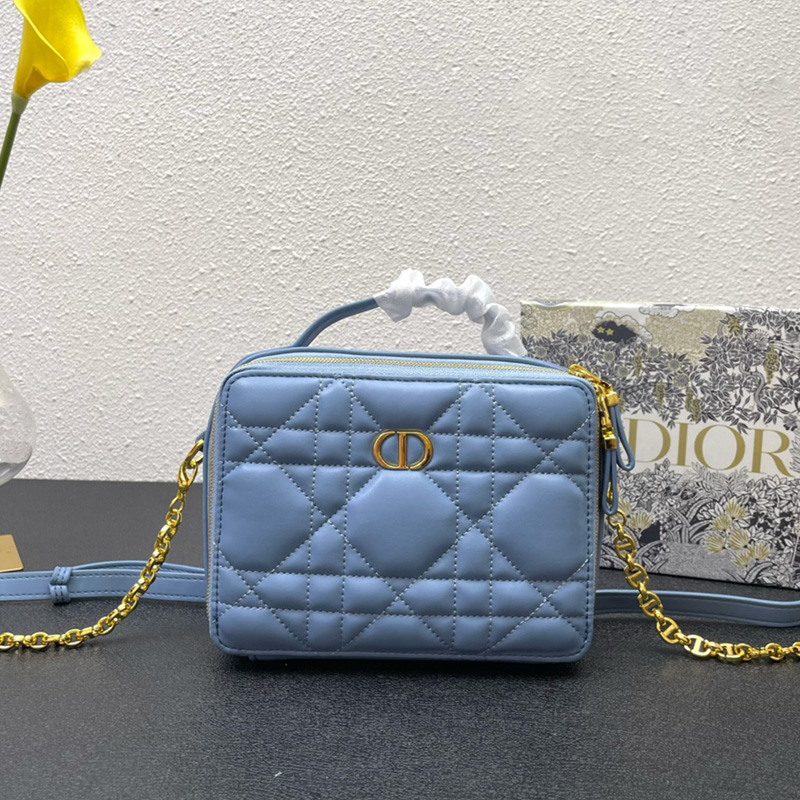 Dior Caro Box Bag with Chain Cannage Calfskin Sky Blue