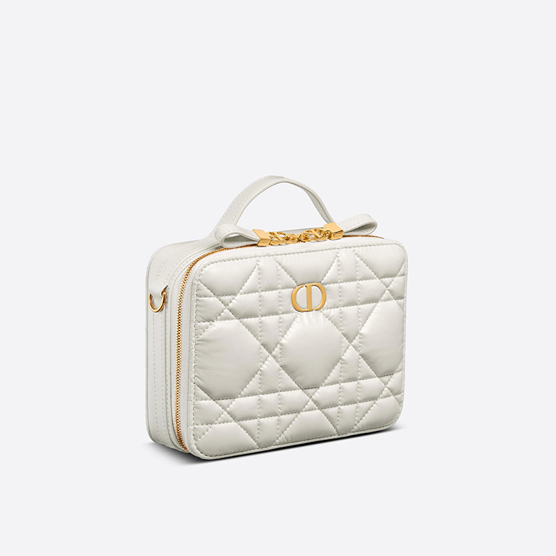 Dior Caro Box Bag with Chain Cannage Calfskin White