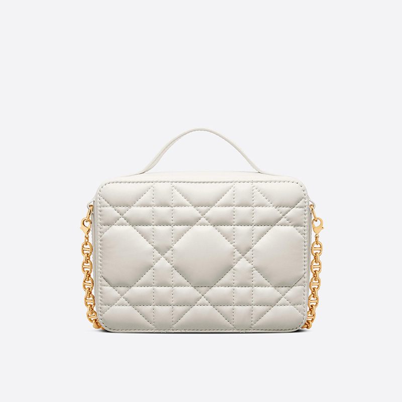 Dior Caro Box Bag with Chain Cannage Calfskin White