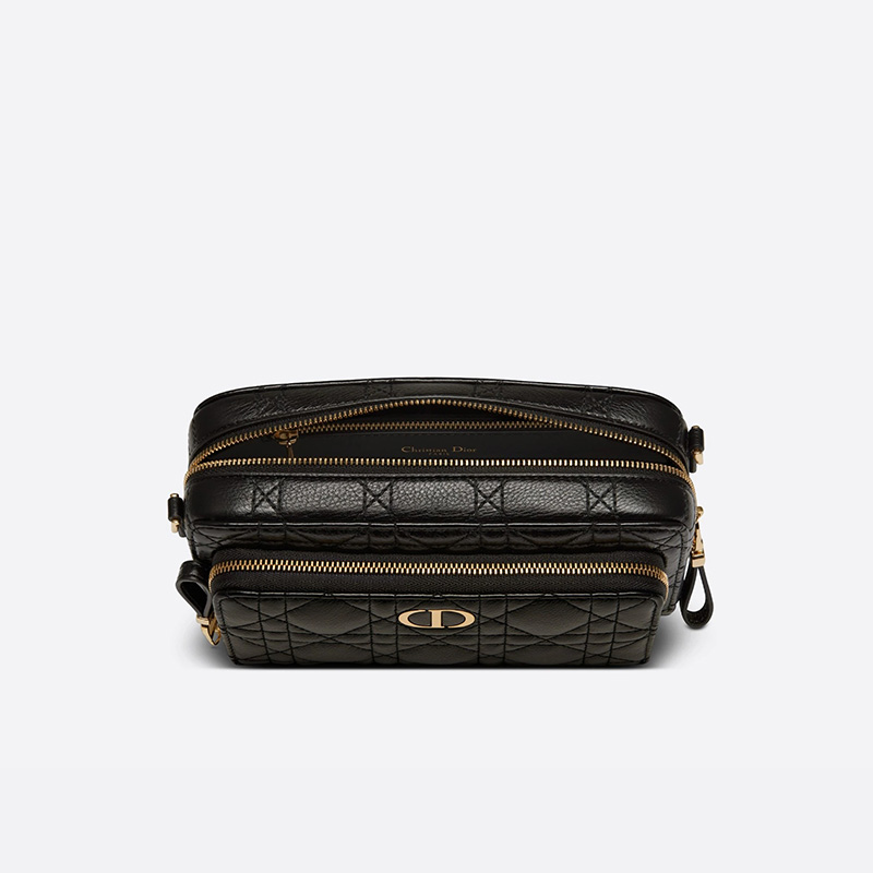 Dior Caro Double Pouch Cannage Calfskin Black