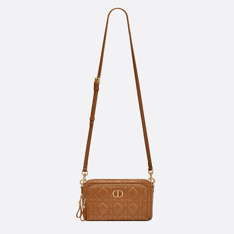 Dior Caro Double Pouch Cannage Calfskin Brown