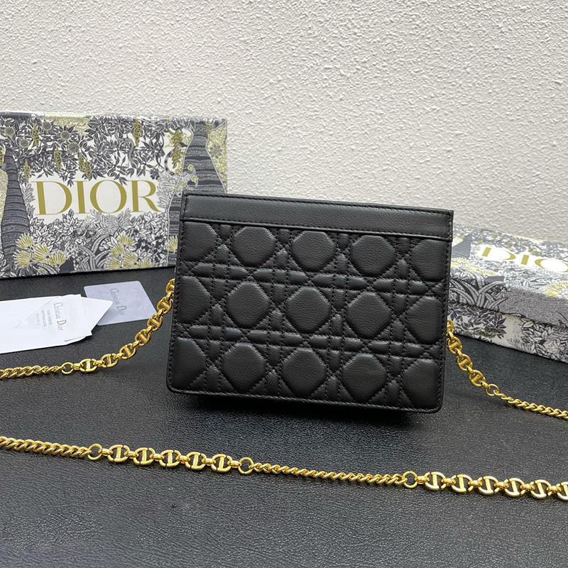 Dior Caro Zipped Pouch with Chain Cannage Calfskin Black