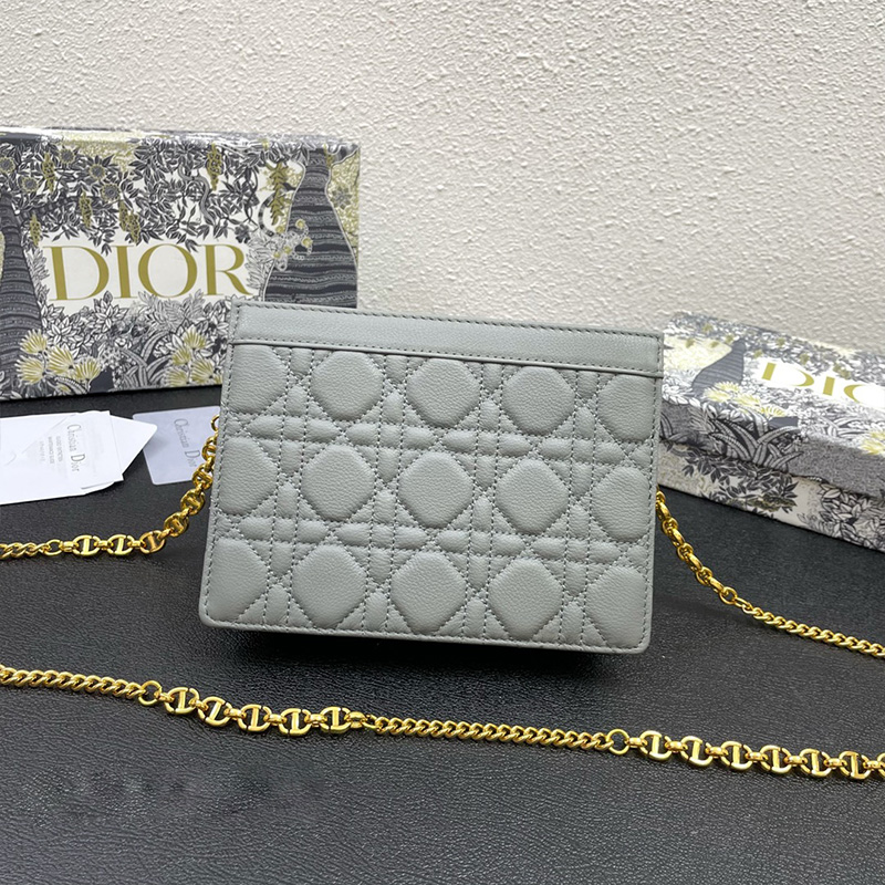 Dior Caro Zipped Pouch with Chain Cannage Calfskin Grey