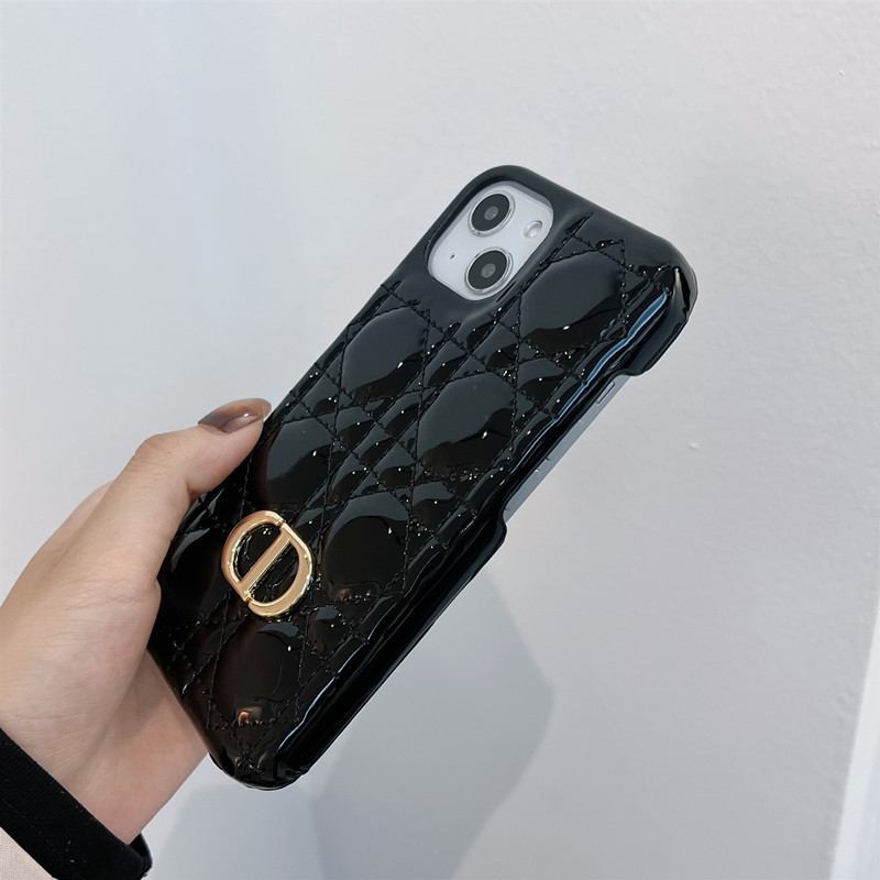 Dior CD iPhone Case Cannage Patent Leather Black