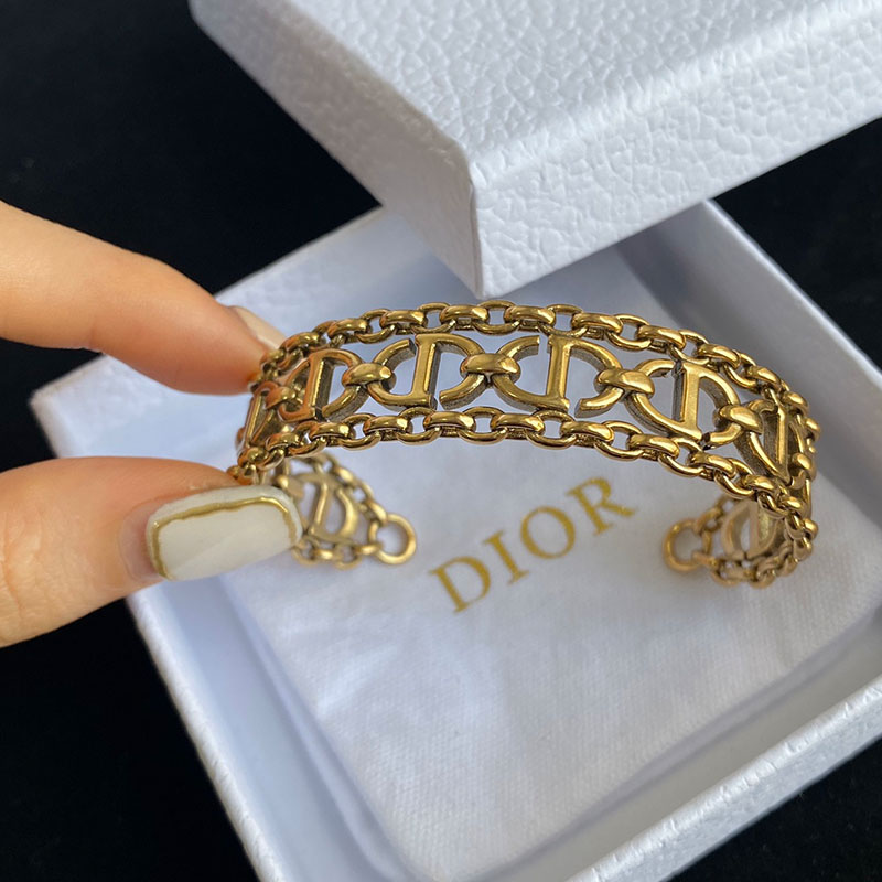 Dior CD Navy Cuff Bracelet Gold-Finish Metal Gold