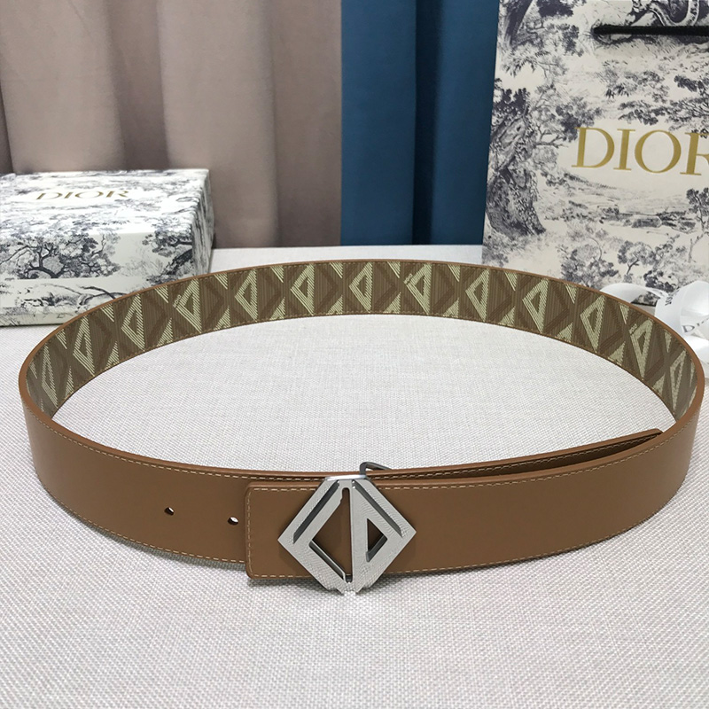 Dior CD Diamond Buckle Reversible Belt CD Diamond Motif Canvas Brown