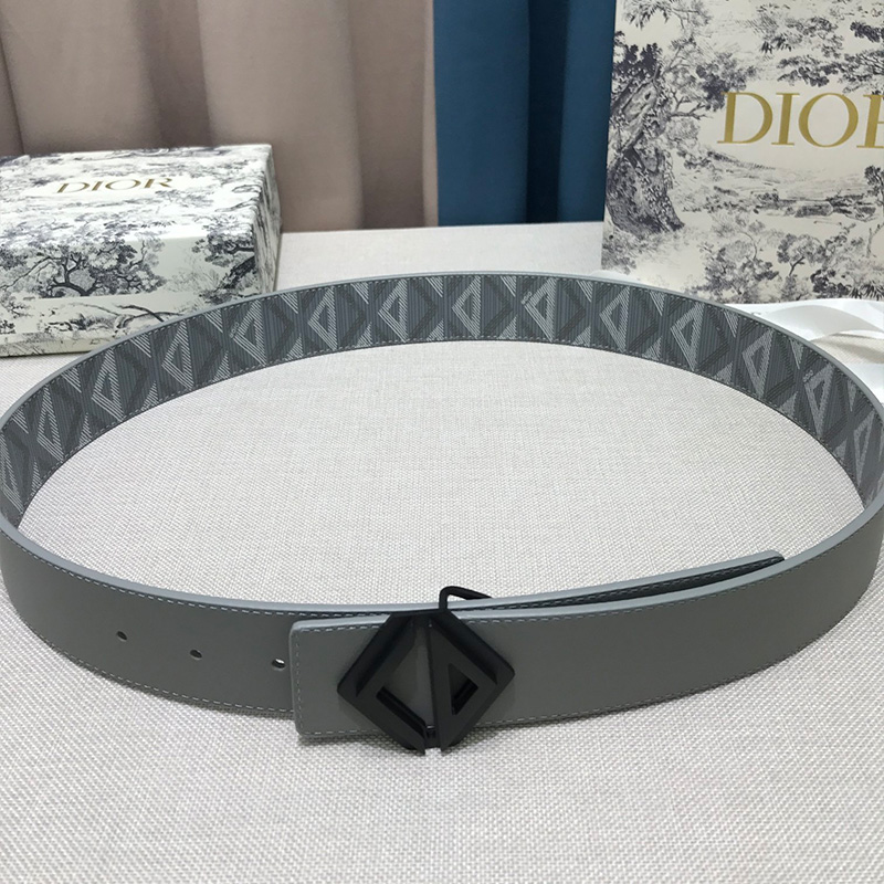 Dior CD Diamond Buckle Reversible Belt CD Diamond Motif Canvas Grey