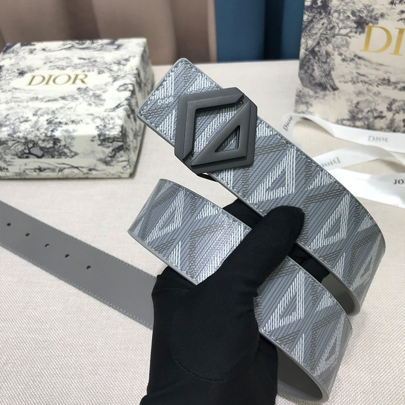 Dior CD Diamond Buckle Reversible Belt CD Diamond Motif Canvas Grey