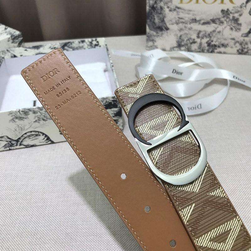 Dior CD Icon Buckle Reversible Belt CD Diamond Motif Canvas Brown