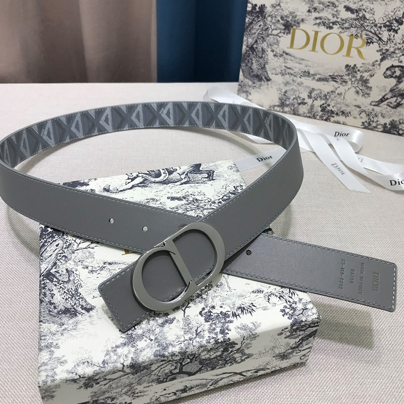 Dior CD Icon Buckle Reversible Belt CD Diamond Motif Canvas Grey