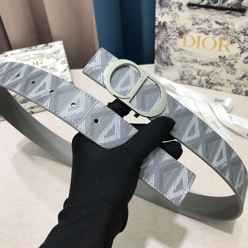 Dior CD Icon Buckle Reversible Belt CD Diamond Motif Canvas Grey