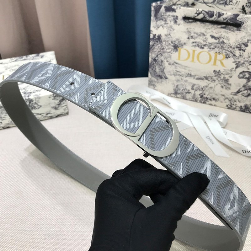 Dior CD Icon Buckle Reversible Belt CD Diamond Motif Canvas Grey