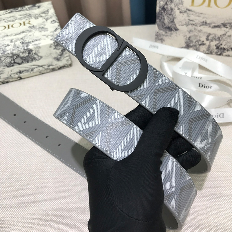 Dior CD Icon Buckle Reversible Belt CD Diamond Motif Canvas Grey/Black