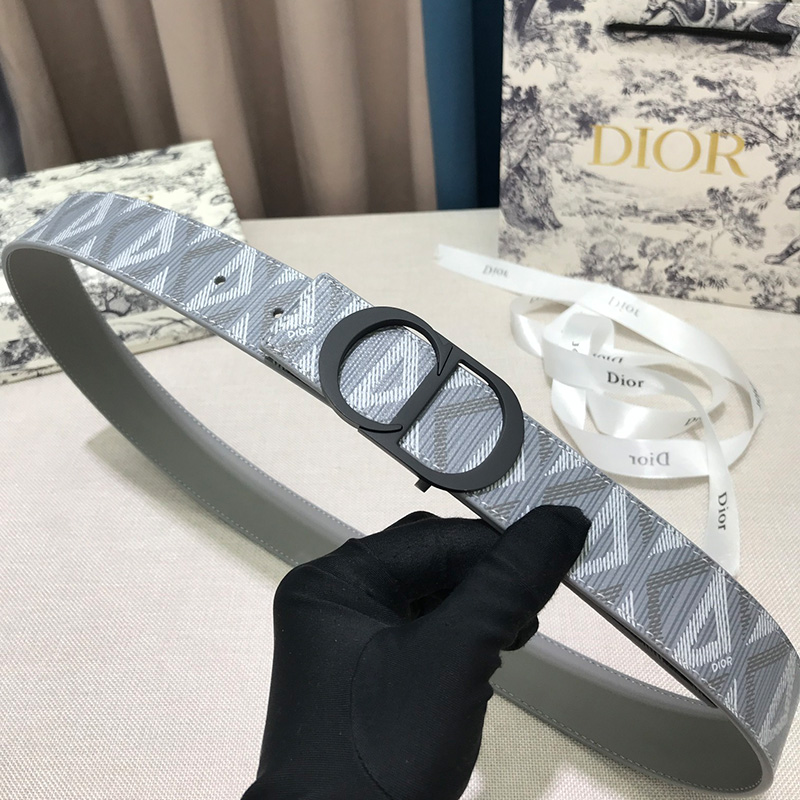 Dior CD Icon Buckle Reversible Belt CD Diamond Motif Canvas Grey/Black