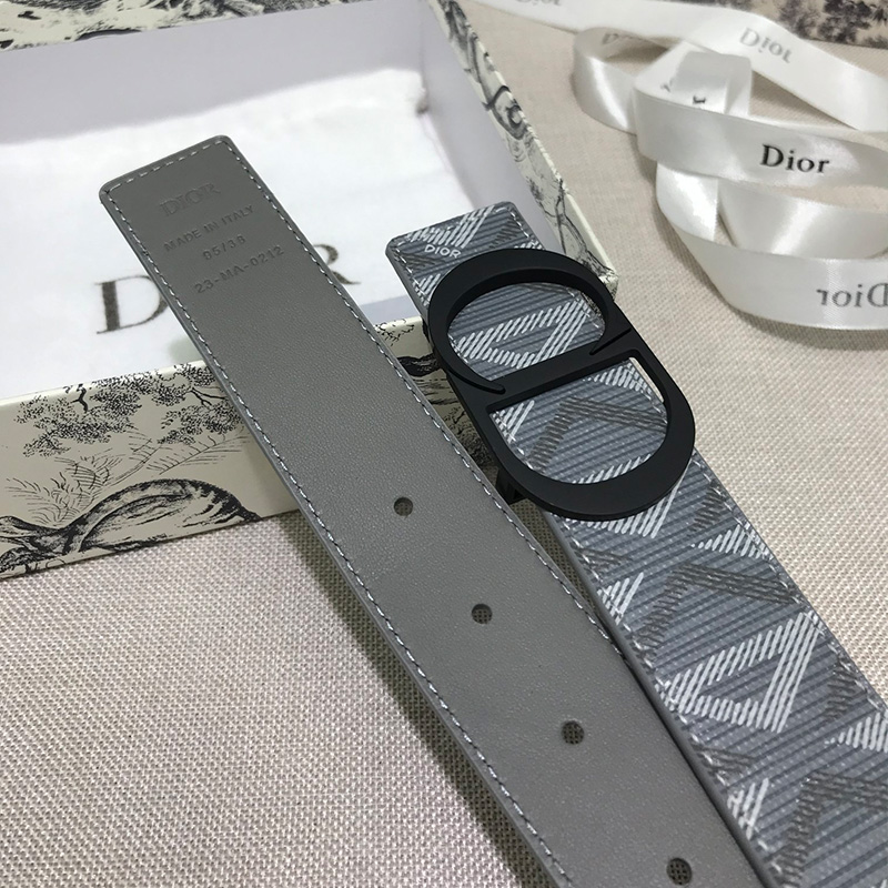 Dior CD Icon Buckle Reversible Belt CD Diamond Motif Canvas Grey/Black