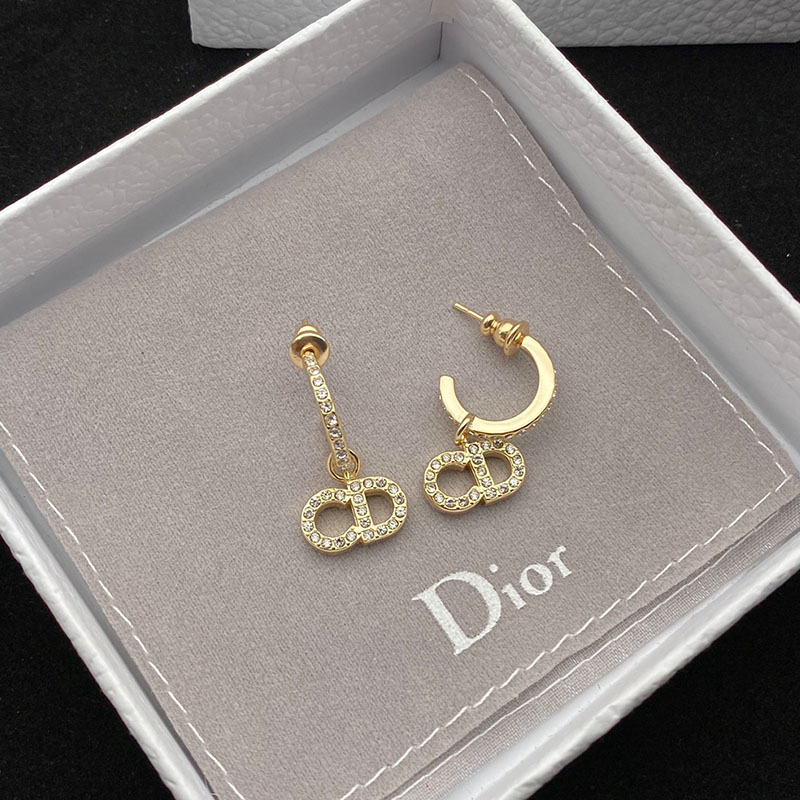 Dior Clair D Lune Earrings Metal And White Crystals Gold