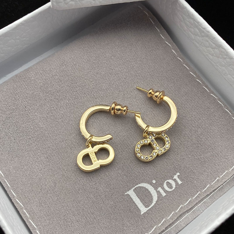 Dior Clair D Lune Earrings Metal And White Crystals Gold