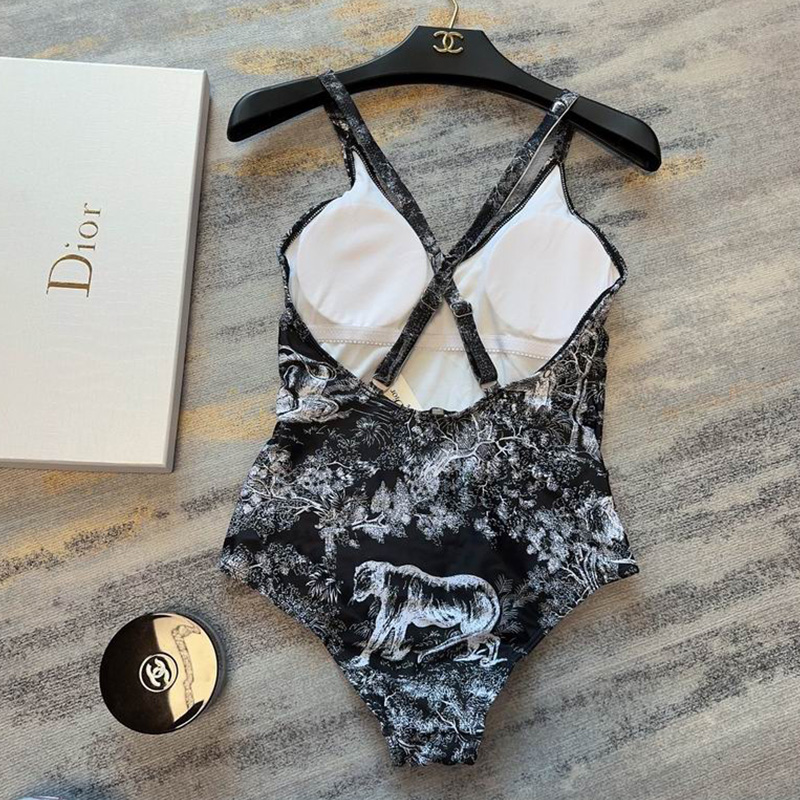 Dior Crisscross Swimsuit Women Toile De Jouy Lycra Black