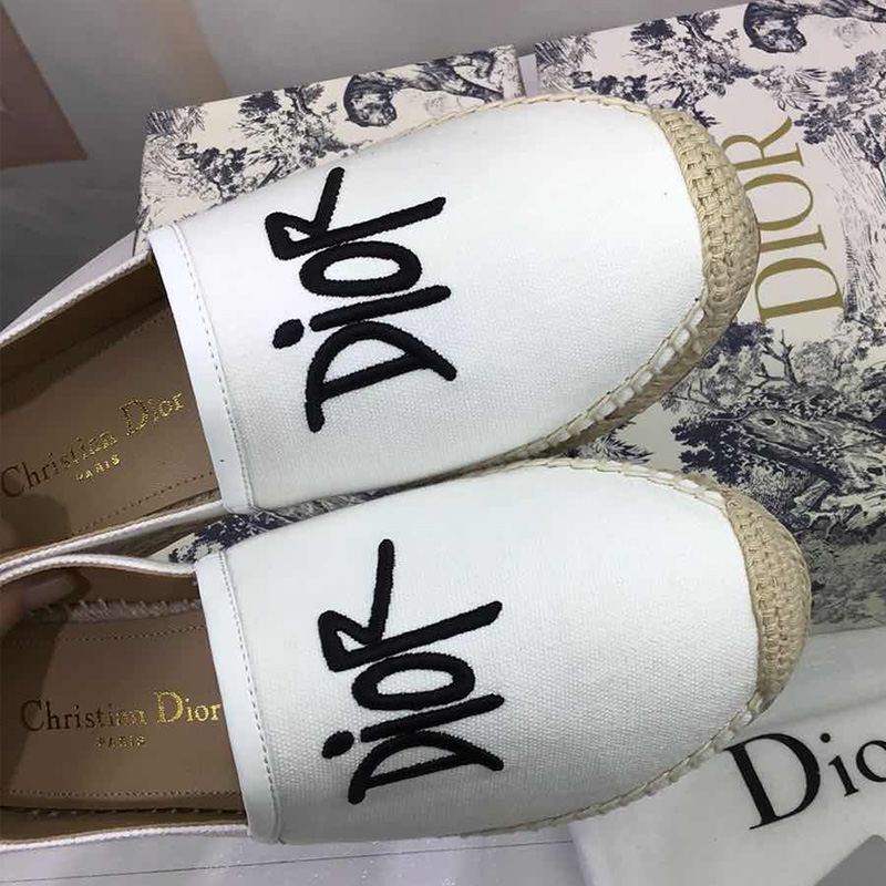 Dior Granville Espadrilles Women Shawn Logo Motif Canvas White