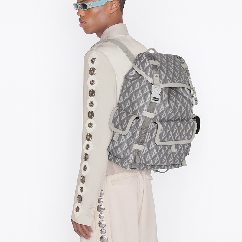 Dior Hit The Road Backpack CD Diamond Motif Canvas Grey