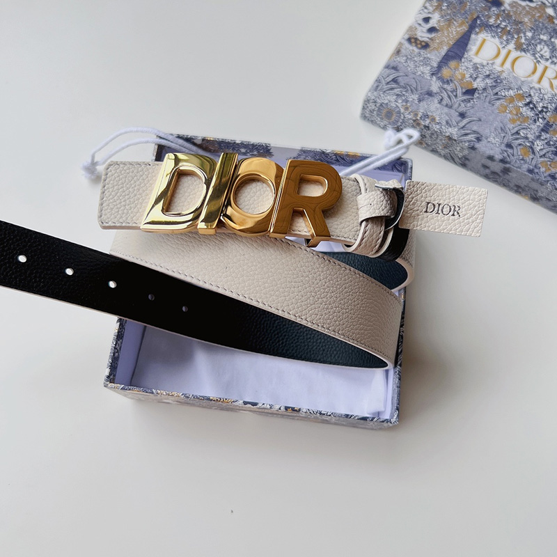 Dior Italic Buckle Reversible Belt Grained Calfskin Beige