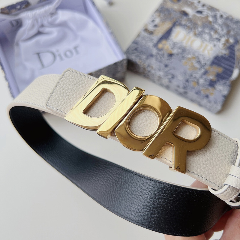 Dior Italic Buckle Reversible Belt Grained Calfskin Beige