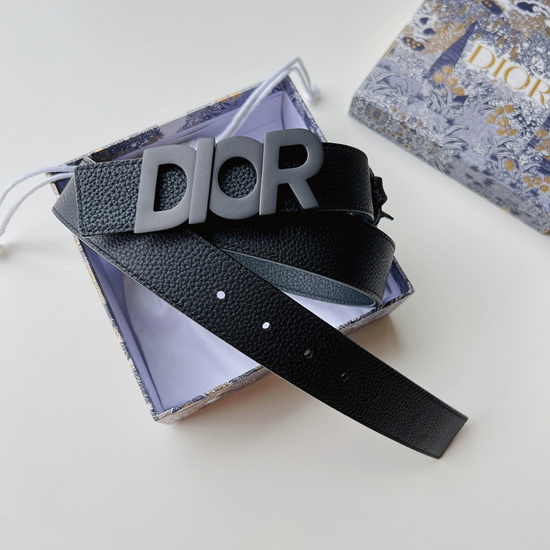 Dior Italic Buckle Reversible Belt Grained Calfskin Black