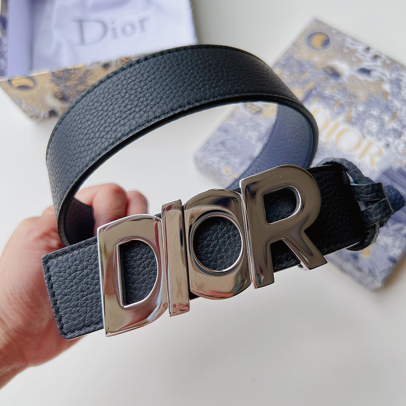 Dior Italic Buckle Reversible Belt Grained Calfskin Blue