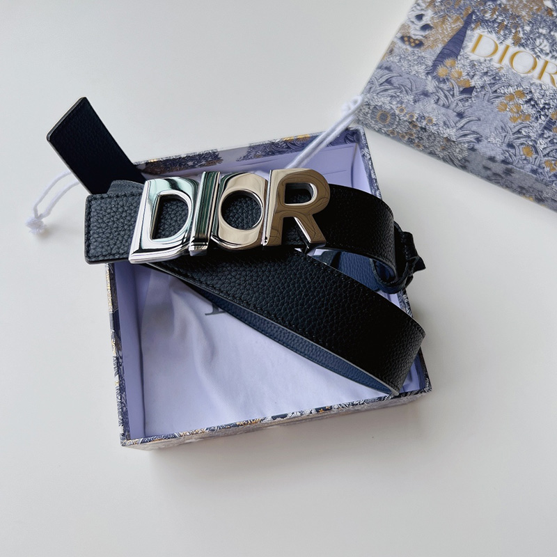 Dior Italic Buckle Reversible Belt Grained Calfskin Blue